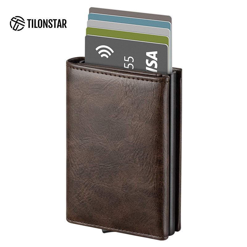 TILONSTAR TVC203 Men Credit Card Holder Rfid Blocking Slim Wallets Leather Vintage Aluminum Rfid Card Holders