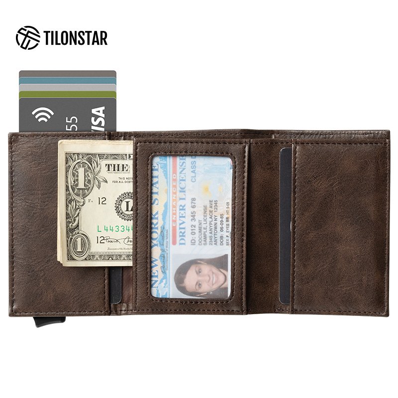 TILONSTAR TVC203 Men Credit Card Holder Rfid Blocking Slim Wallets Leather Vintage Aluminum Rfid Card Holders