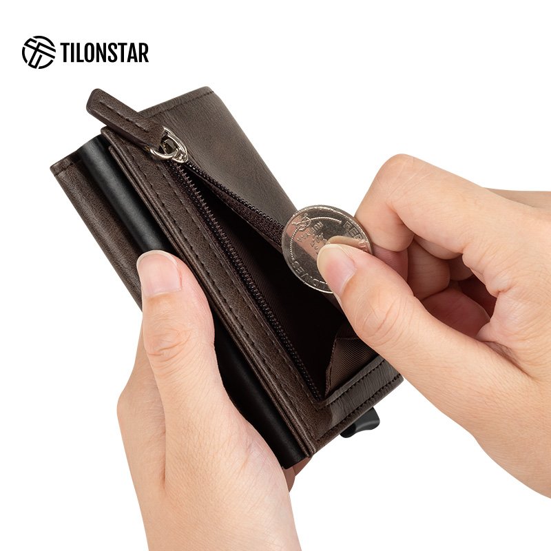 TILONSTAR TVC203 Men Credit Card Holder Rfid Blocking Slim Wallets Leather Vintage Aluminum Rfid Card Holders