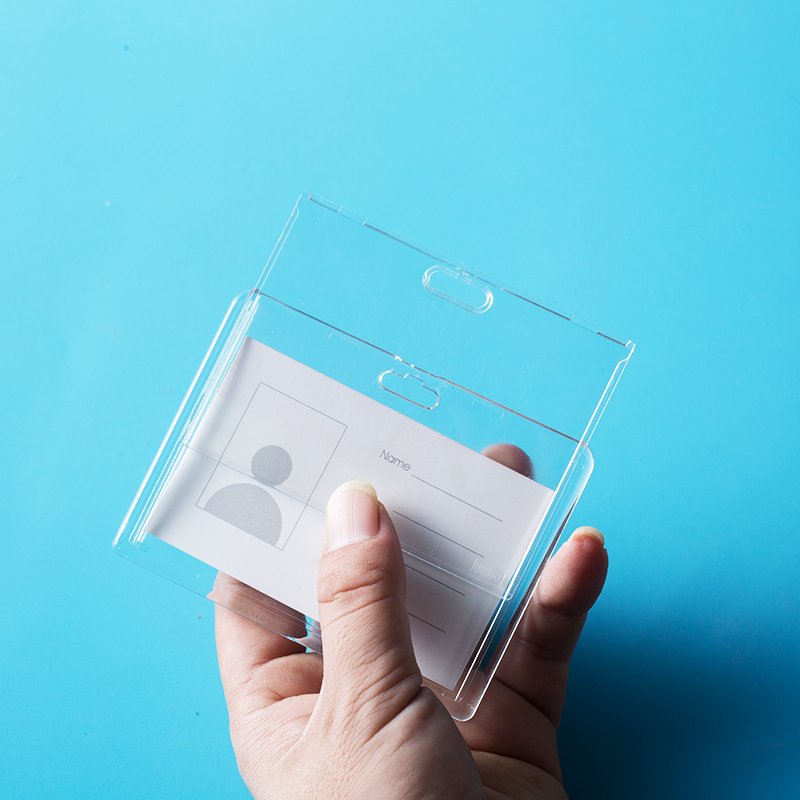 Promotion Item Lanyard With ID Card Badge Holder Acrylic Business Card Holder Case Crystal Double Side Clear Plastic Card Holder