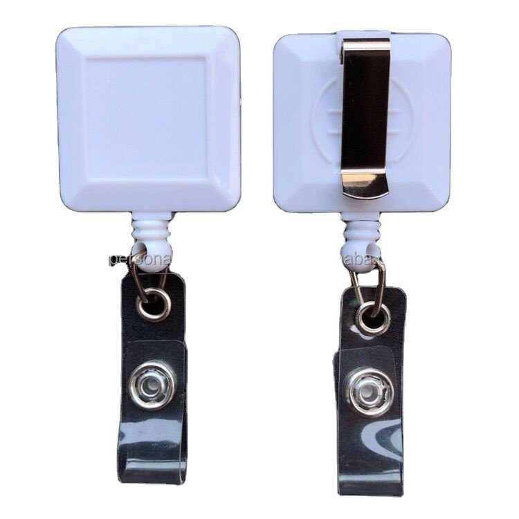 Square Metal slide belt clip on the back 31 1/2 polyester reel cord hold ID Retractable Reel Badge Holder Clips