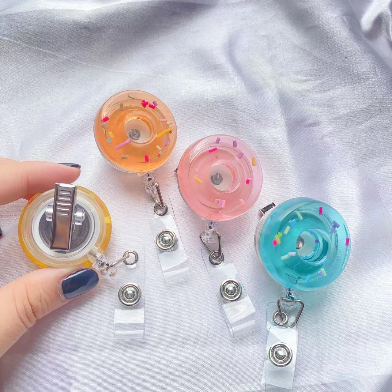 cute 3D donut resin nurse 360 alligator clip retractable badge reels holder heavy duty