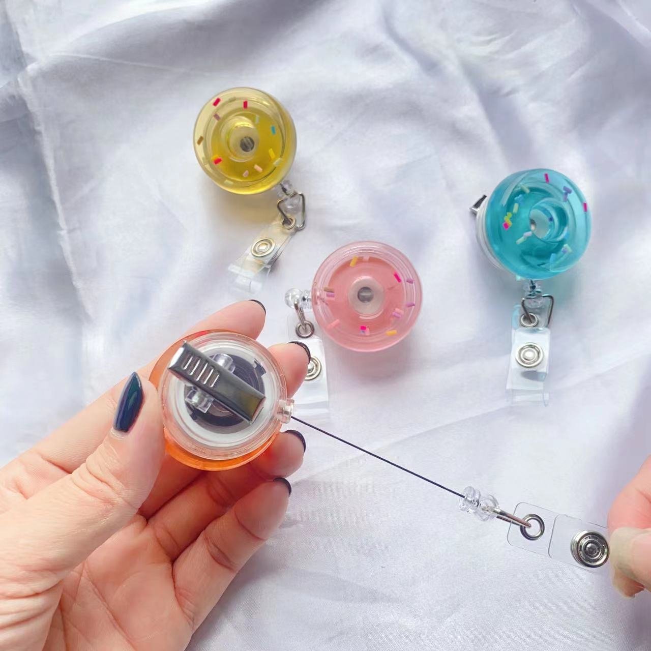 cute 3D donut resin nurse 360 alligator clip retractable badge reels holder heavy duty