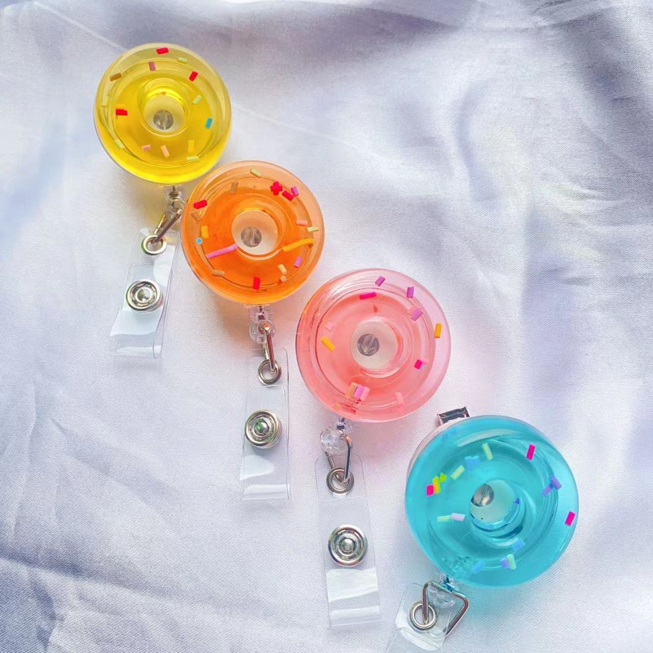 cute 3D donut resin nurse 360 alligator clip retractable badge reels holder heavy duty