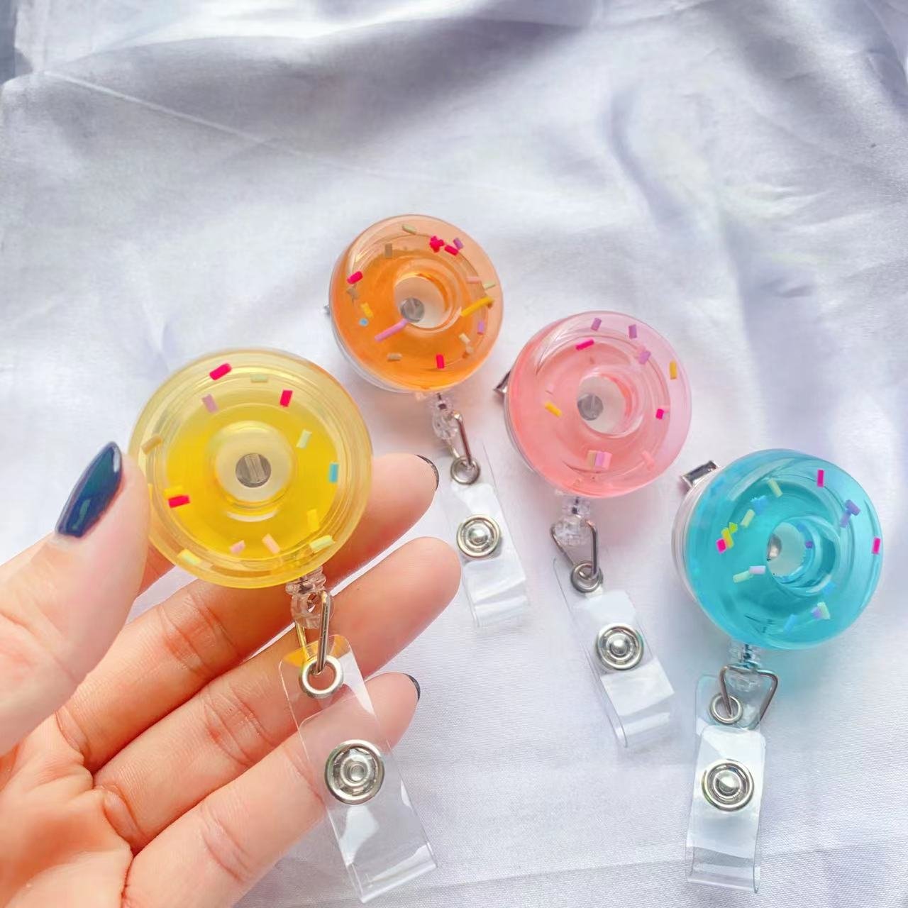 cute 3D donut resin nurse 360 alligator clip retractable badge reels holder heavy duty