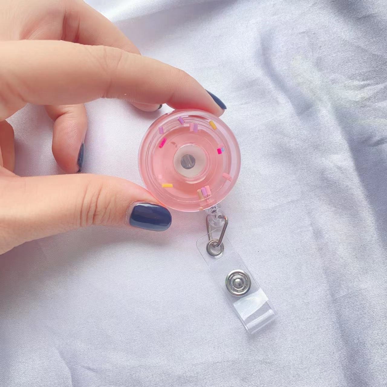 cute 3D donut resin nurse 360 alligator clip retractable badge reels holder heavy duty