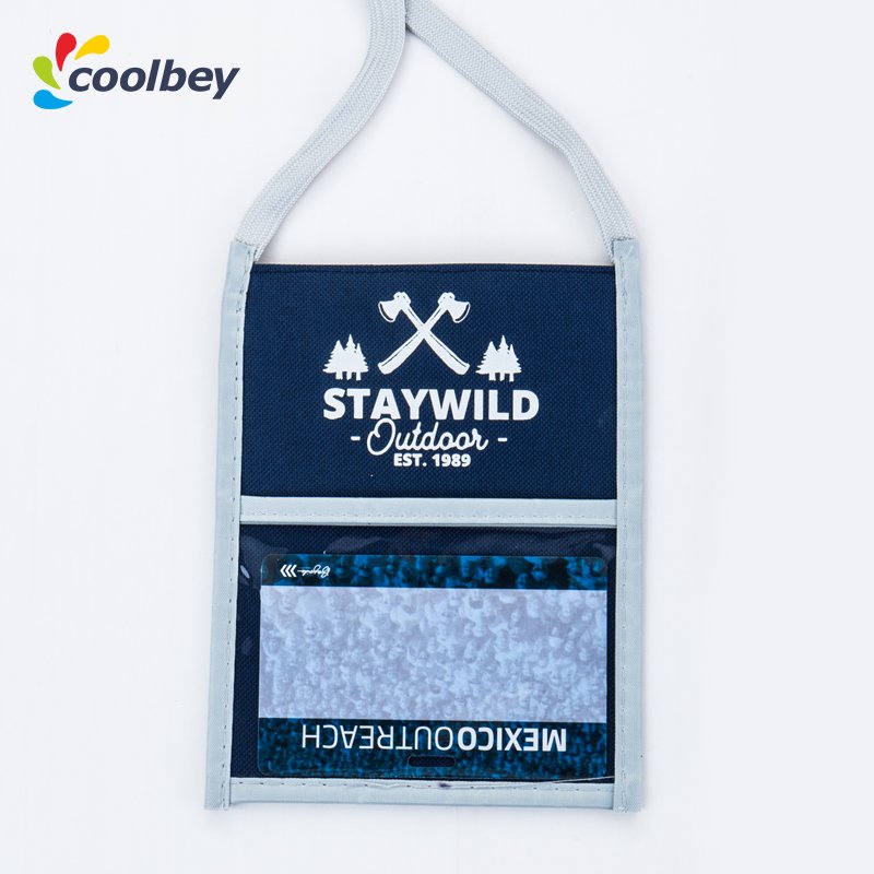 Custom Logo Printed Two Sided Conference ID Card Nylon Neck Wallet Badge Holder For Trade Show