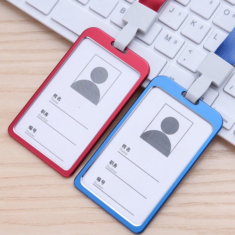 Badge Holder Name Tag Aluminium Alloy ID Card case with Detachable Neck Lanyard for School Business Office