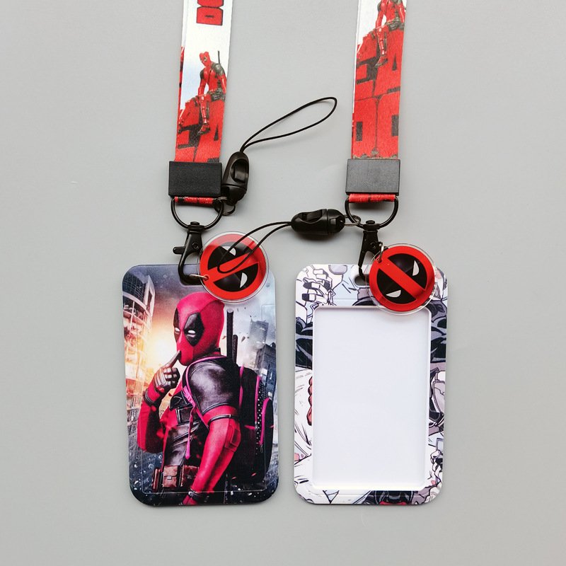Custom Logo Cartoon Marvel Dead Pool Design Card Holders Work ID Badge Bus Name Card Case Card Cover With Anti Lost Lanyards