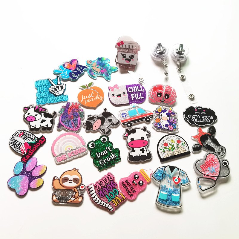 Acrylic flat Medical Series Scrub Life Badge Holder Acrylic Plastic RN Badge Reel For Nurse Doctor Accessories no Badge Holder