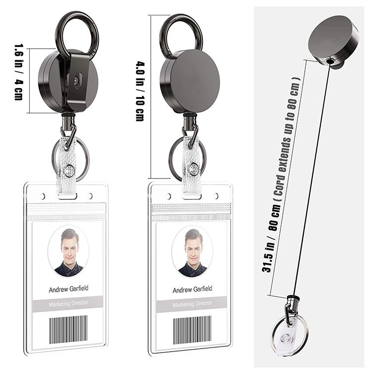 Rigid Heavy Duty cable reel Retractable abzeichen Reel Metal waterproof ID Badge Holder badge reel with Belt Clip Key Ring