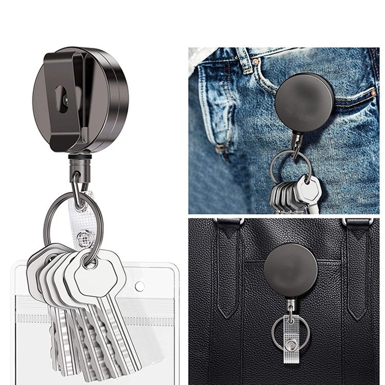 Rigid Heavy Duty cable reel Retractable abzeichen Reel Metal waterproof ID Badge Holder badge reel with Belt Clip Key Ring