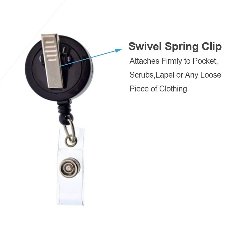 Bestom Retractable PVC Badge Reel with round Vinyl Snap and Swivel Spring Clip for Holding Badges and Accessories
