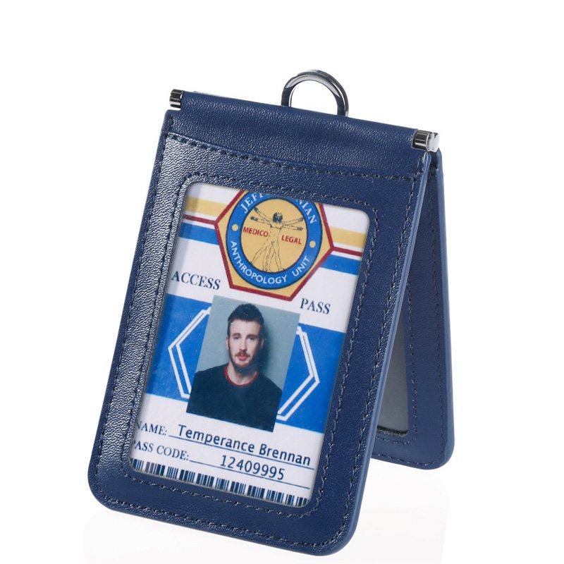 Genuine Leather ID Badge Holder With Retractable Lanyard Easy Swipe ID Holder for Work School ID Card