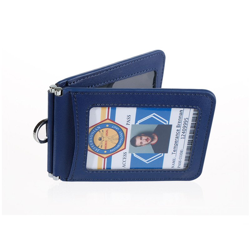Genuine Leather ID Badge Holder With Retractable Lanyard Easy Swipe ID Holder for Work School ID Card