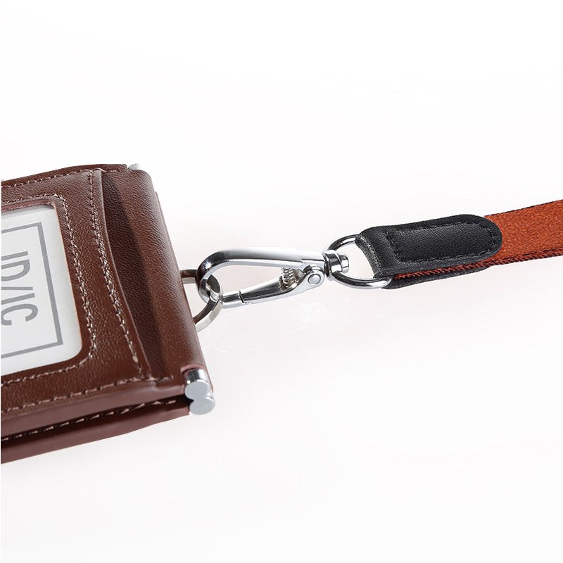 Genuine Leather ID Badge Holder With Retractable Lanyard Easy Swipe ID Holder for Work School ID Card