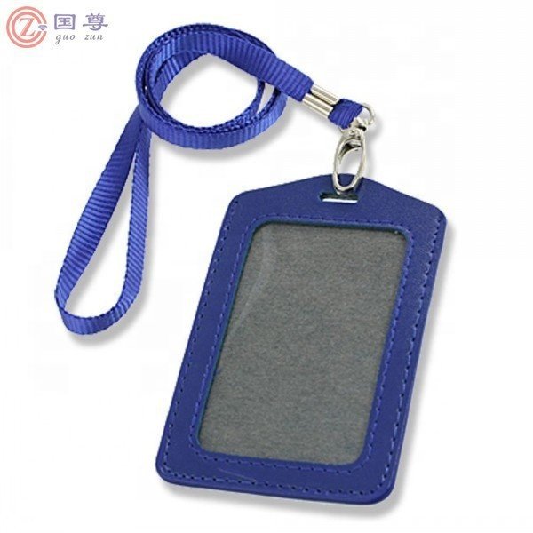 Faux Leather Business ID Badge Card Holder /Credit Card Badge Holder with Long Neck Strap Band Lanyard