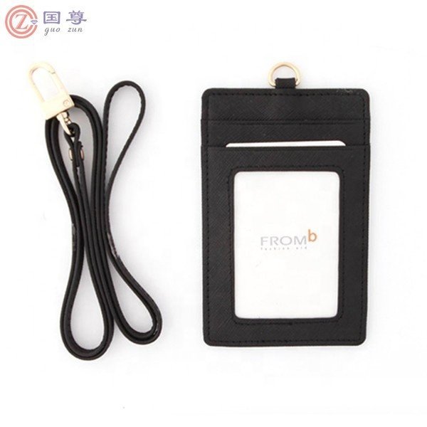 Faux Leather Business ID Badge Card Holder /Credit Card Badge Holder with Long Neck Strap Band Lanyard