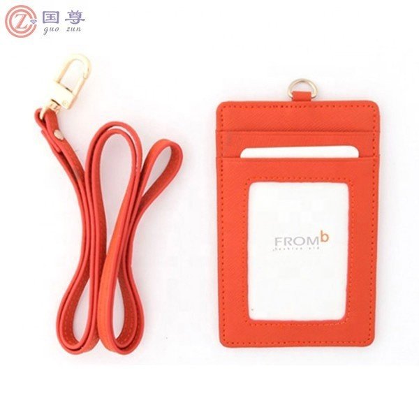 Faux Leather Business ID Badge Card Holder /Credit Card Badge Holder with Long Neck Strap Band Lanyard