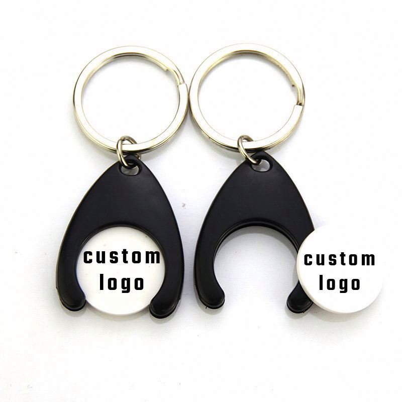 Wholesale custom logo metal shopping cart token keychain,trolley coin token key holder