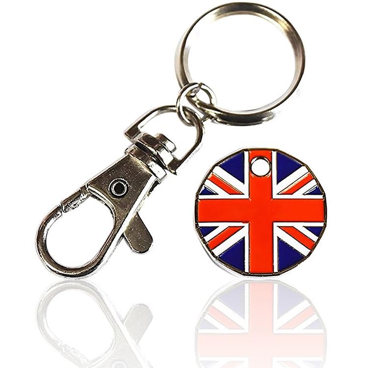 Wholesale custom logo metal shopping cart token keychain,trolley coin token key holder