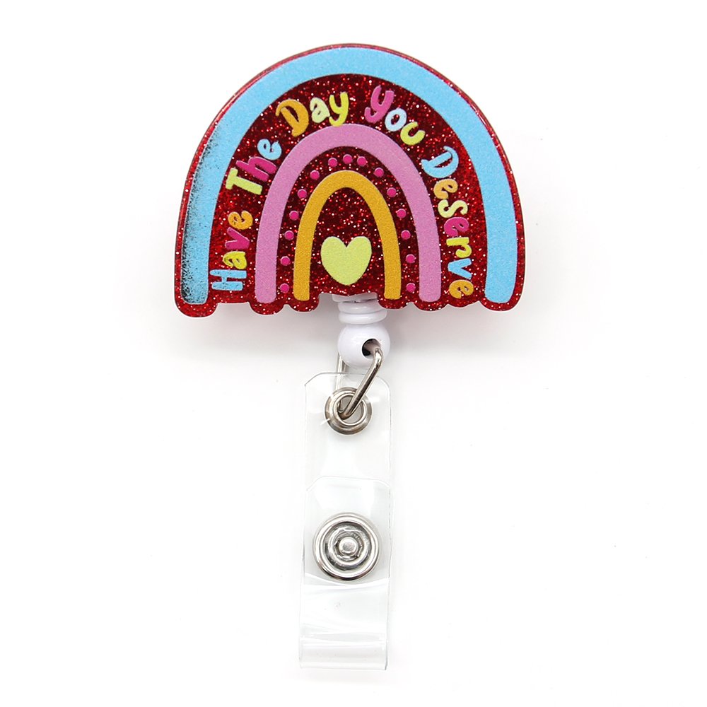 Customized Nurse Glitter Badge Holder Rainbow Be Kind Plastic Acrylic Retractable Badge Reel Medical Nurse Gift Accessories
