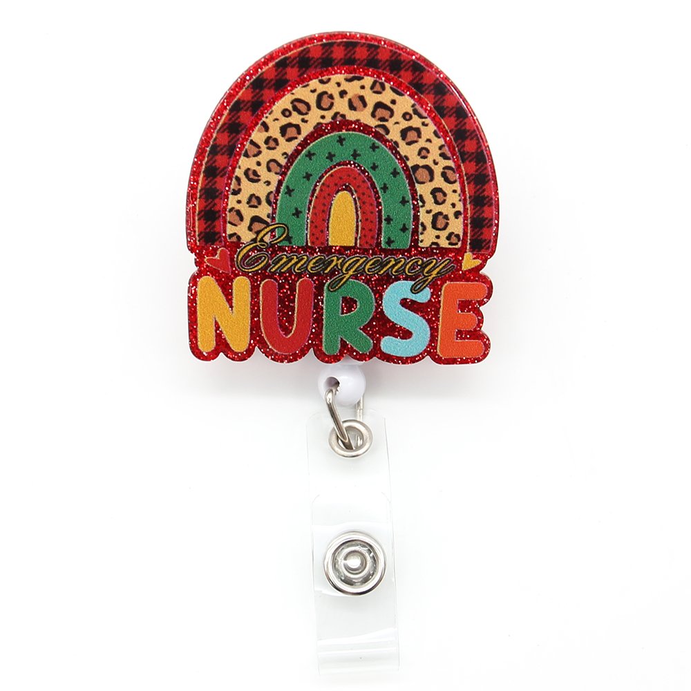 Customized Nurse Glitter Badge Holder Rainbow Be Kind Plastic Acrylic Retractable Badge Reel Medical Nurse Gift Accessories