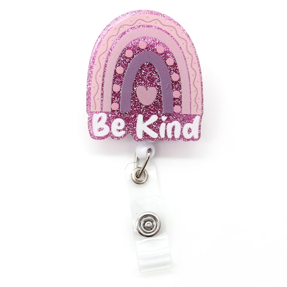Customized Nurse Glitter Badge Holder Rainbow Be Kind Plastic Acrylic Retractable Badge Reel Medical Nurse Gift Accessories