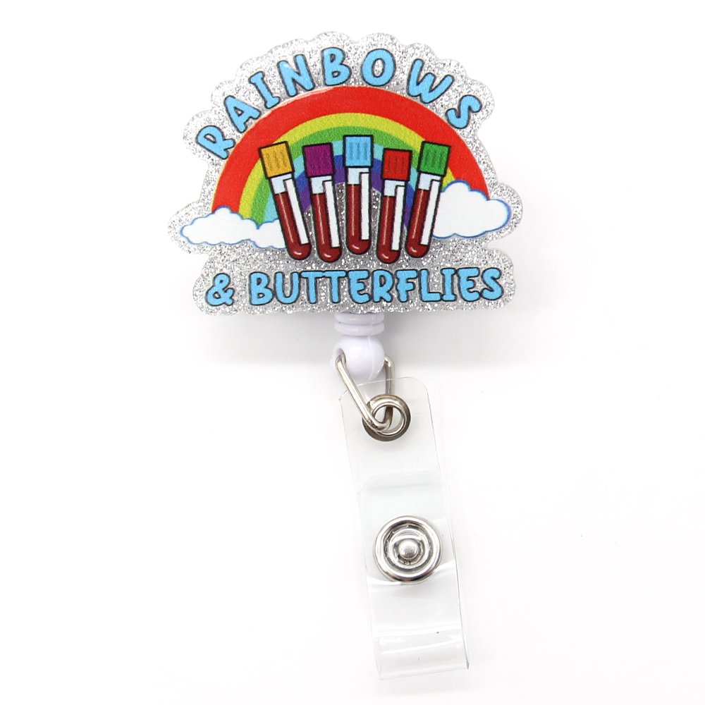 Customized Nurse Glitter Badge Holder Rainbow Be Kind Plastic Acrylic Retractable Badge Reel Medical Nurse Gift Accessories