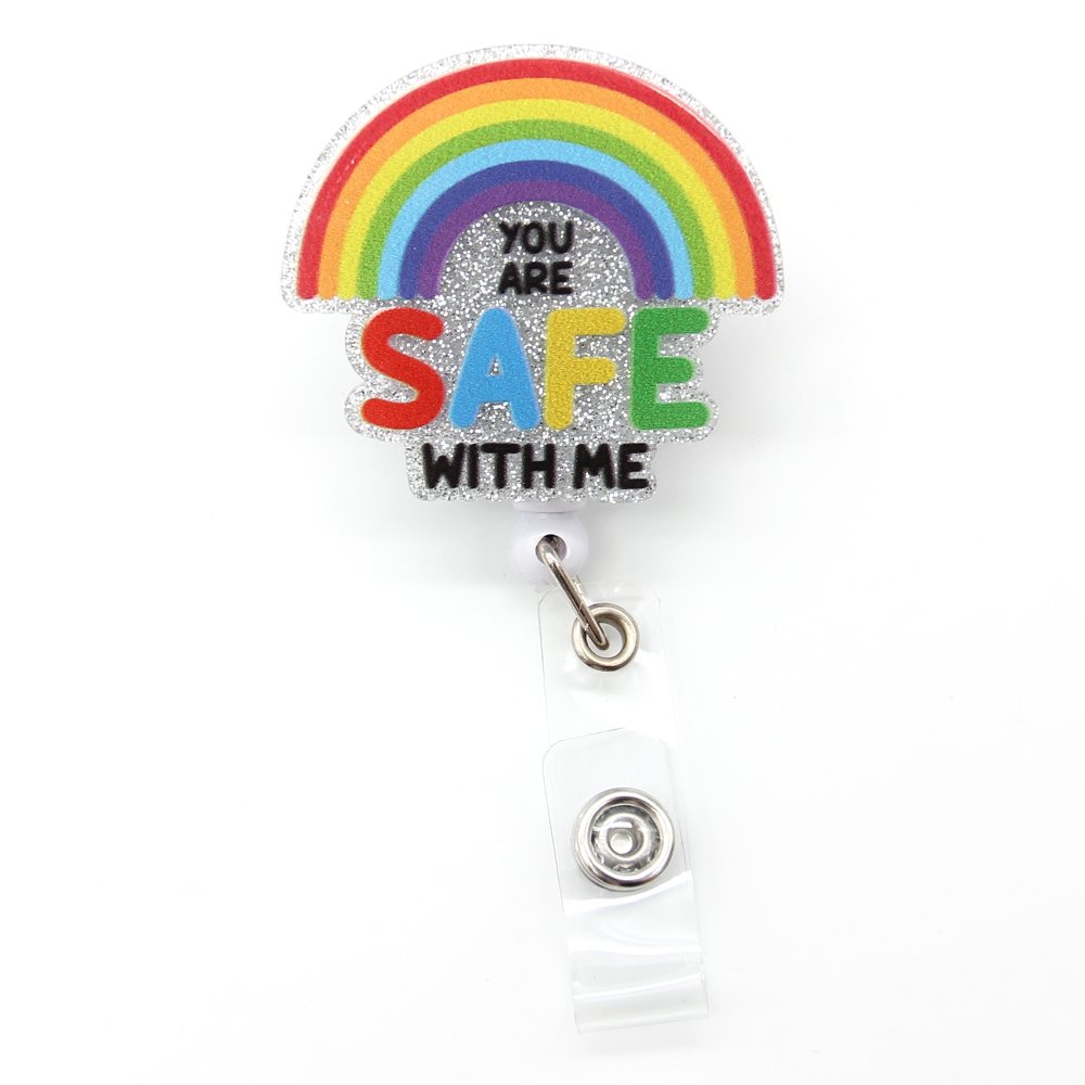 Customized Nurse Glitter Badge Holder Rainbow Be Kind Plastic Acrylic Retractable Badge Reel Medical Nurse Gift Accessories