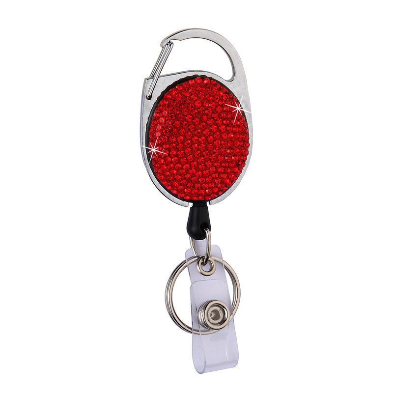 Retractable Badge Holder Bling Rhinestones Badge Reels ID Name Badge Reel with Belt Clip and Key Ring