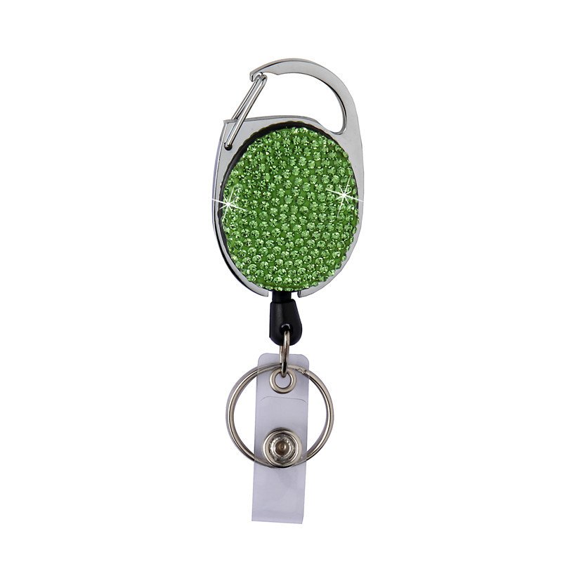 Retractable Badge Holder Bling Rhinestones Badge Reels ID Name Badge Reel with Belt Clip and Key Ring