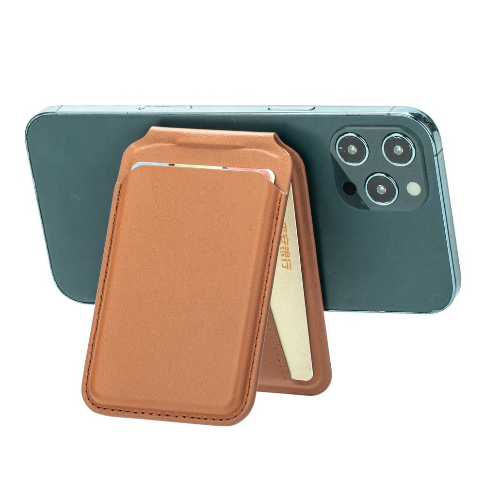 Wholesale PU Stand Magnetic Card Holder Wallet with MagSafe for Iphone 12/13/14/15 wallet back Card clip bracket holder