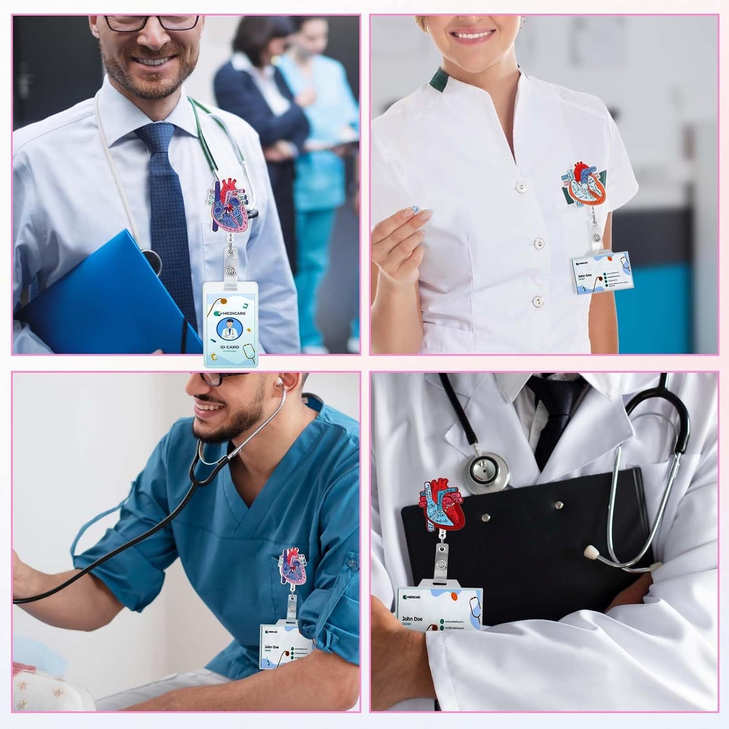 Custom Medical Series Heart Glitter Acrylic Nurse Doctor Badge Reel Heart Id Card Holder Badge Reel For Nurse