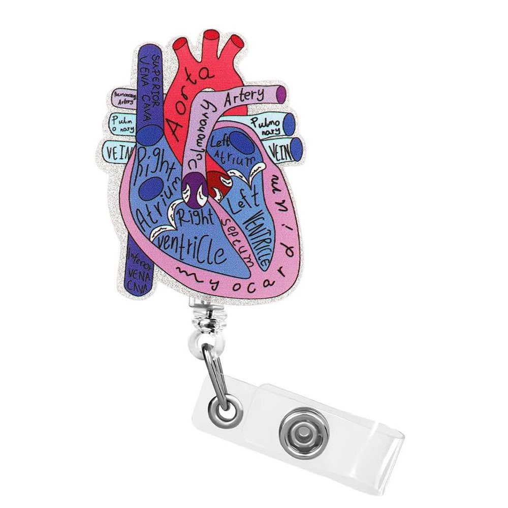 Custom Medical Series Heart Glitter Acrylic Nurse Doctor Badge Reel Heart Id Card Holder Badge Reel For Nurse