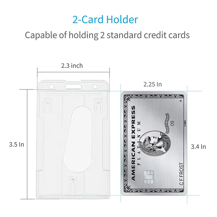X909-1 Vertical 2 Dual Credit Card Holder Protector Cover Id Card Double Hard Plastic Portable Work Card Holder With Thumb Slo
