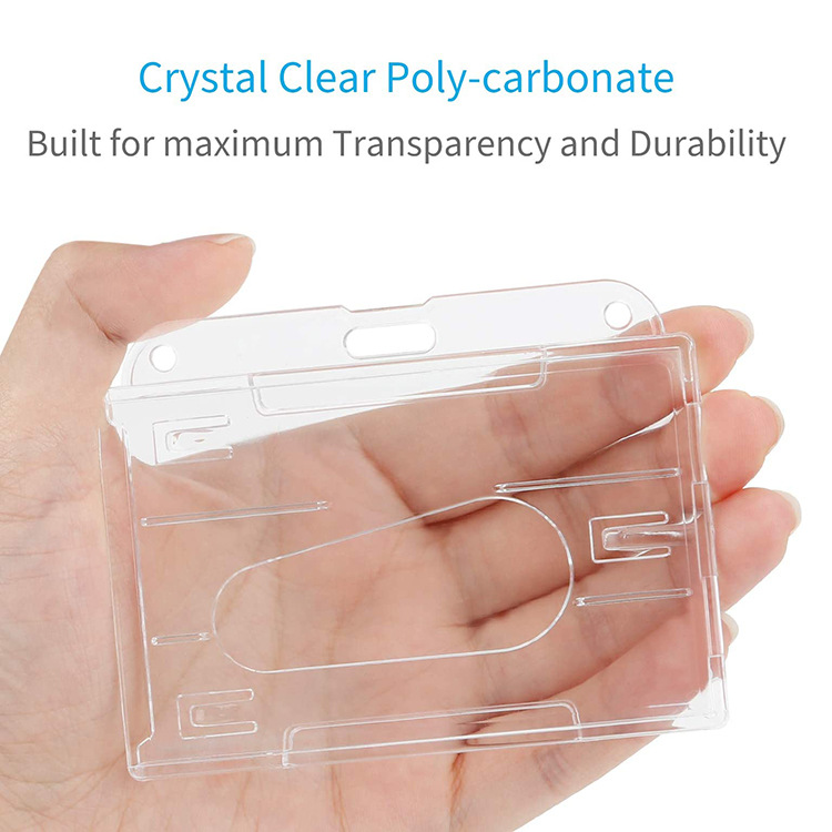 X909-1 Vertical 2 Dual Credit Card Holder Protector Cover Id Card Double Hard Plastic Portable Work Card Holder With Thumb Slo