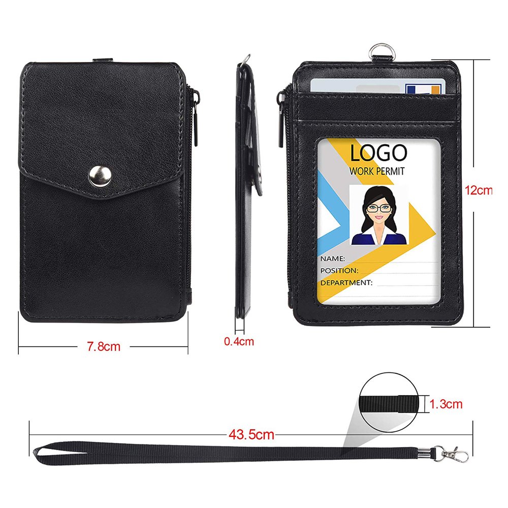 Office Work Card Holder Custom PU Leather Lanyard Name ID Badge Holder