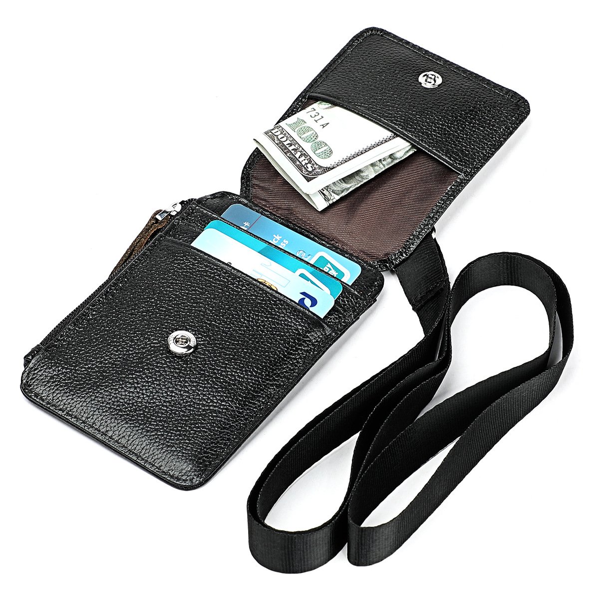 Factory Genuine Leather Business ID/badge Holder Case Lanyard Purse with Neck Strap Name Tag ID Card Holder Chest Card Work Pass
