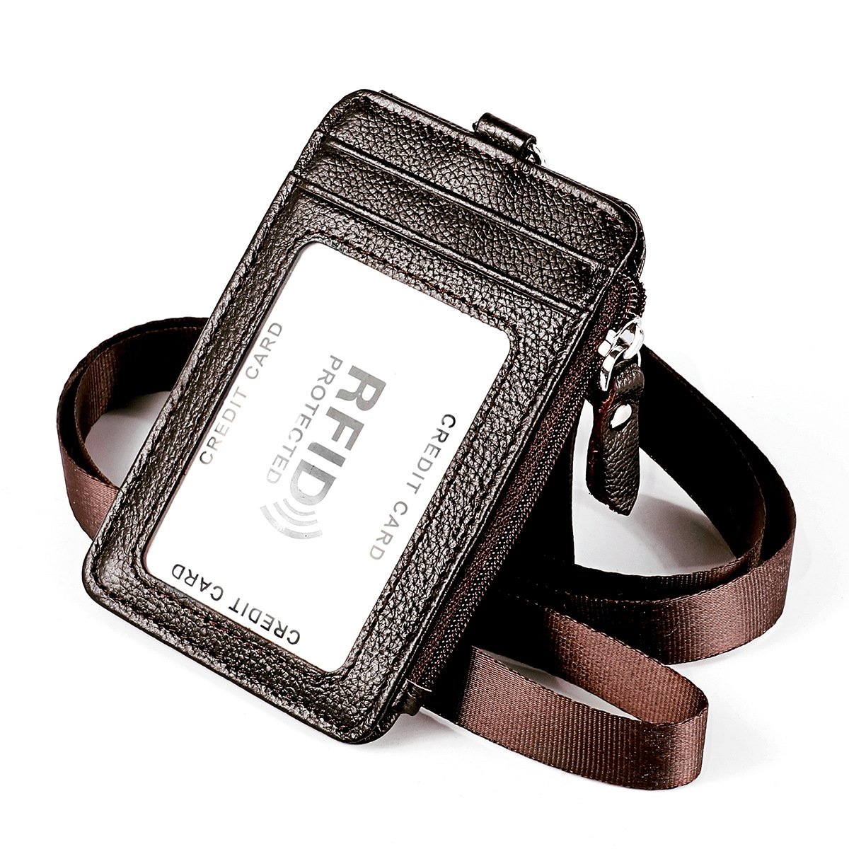 Factory Genuine Leather Business ID/badge Holder Case Lanyard Purse with Neck Strap Name Tag ID Card Holder Chest Card Work Pass