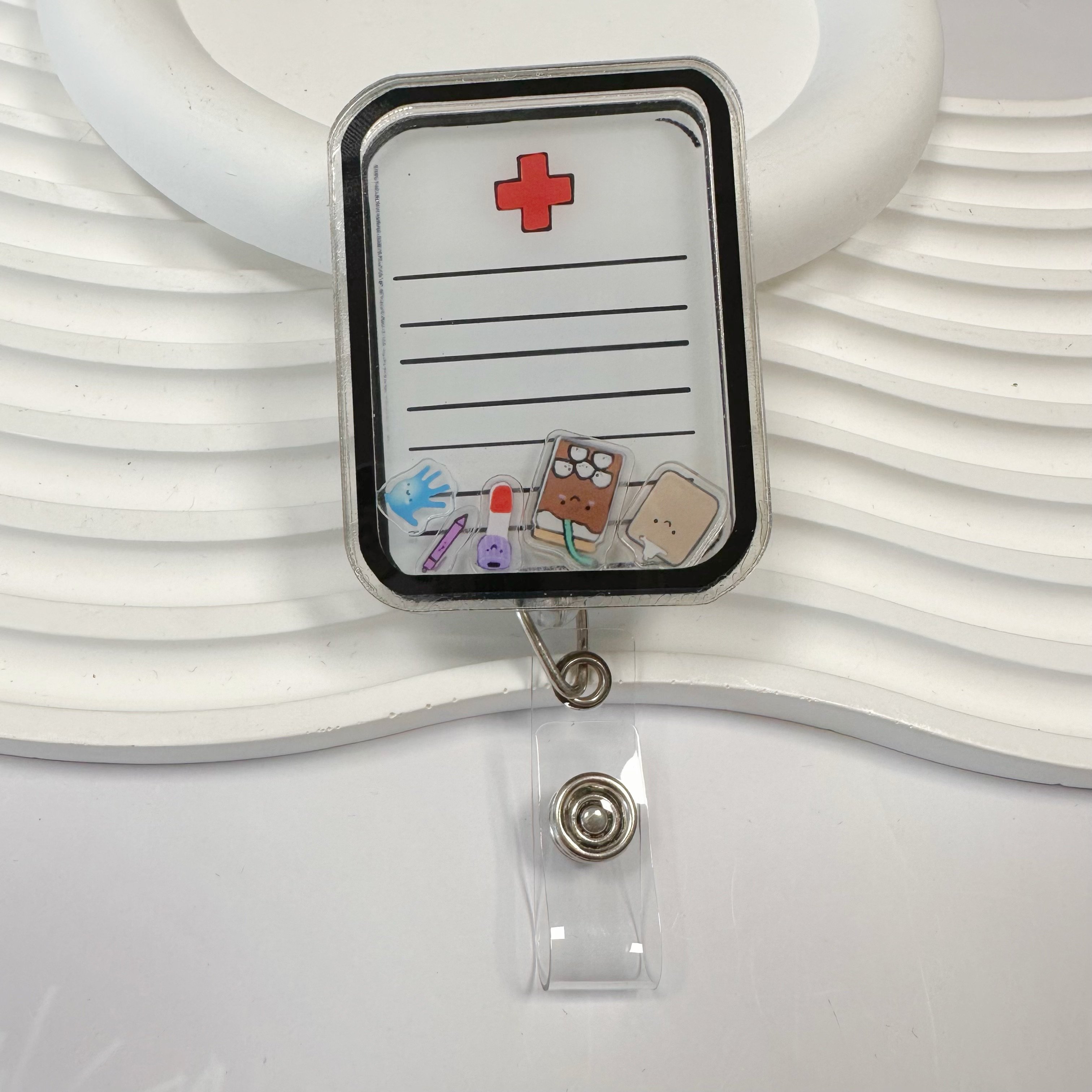 Fashion no moq factory custom made acrylic badge reel medical nurse clear transparent acrylic badge holder with alligator clip