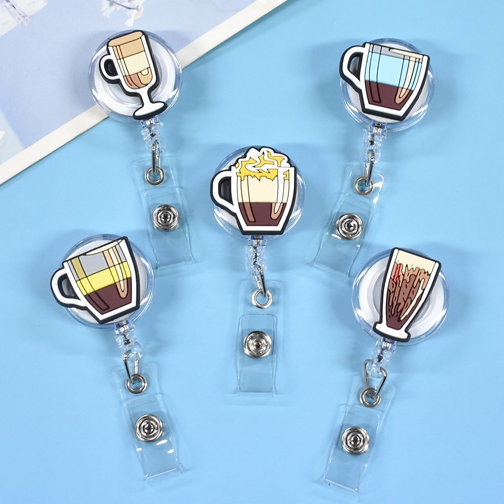 Customized Retractable Badge Holder Reel Well Metal ID Holder with Silicone Belt Clip and Key Ring Name Card Keychain
