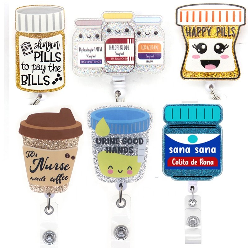 Wholesale Acrylic Plastic Badge Reel Medical Bottle Nursing Office Supply Retractable Nurse Accessories Badge Holder