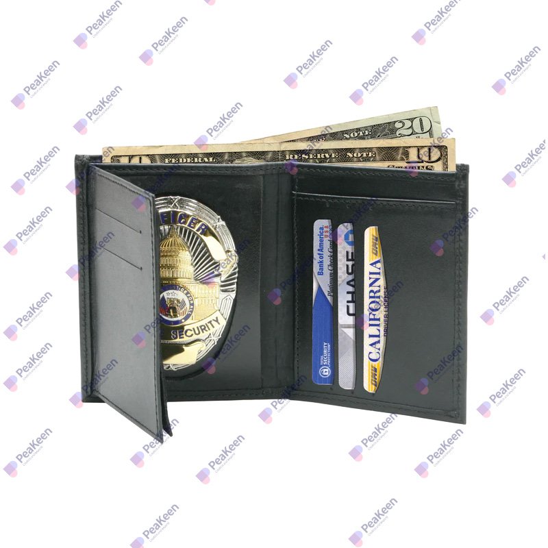 Manufacturer Factory Custom Metal Security Lapel Enamel Pin Badge with Leather Wallet Holder