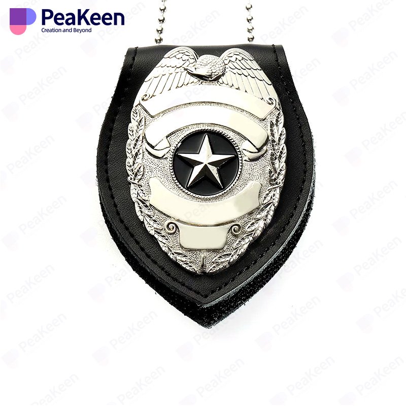 Manufacturer Factory Custom Metal Security Lapel Enamel Pin Badge with Leather Wallet Holder