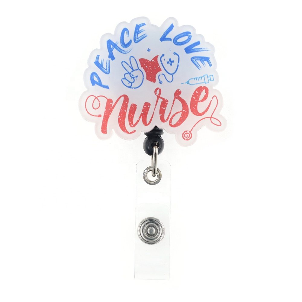 Custom Medical Series PEACE LOVE NURSE Nursing Badge Holder For Healthcare Worker Accessories Acrylic Plastic Badge Reel