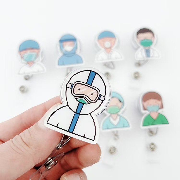 Promotional Gift Custom Logo Doctor Nurse Medical Badge holders ID Name Card Reel Holder cartoon Acrylic Badge Reel