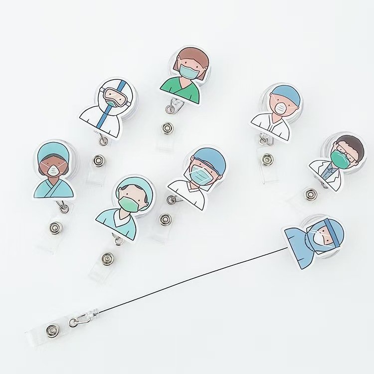 Promotional Gift Custom Logo Doctor Nurse Medical Badge holders ID Name Card Reel Holder cartoon Acrylic Badge Reel