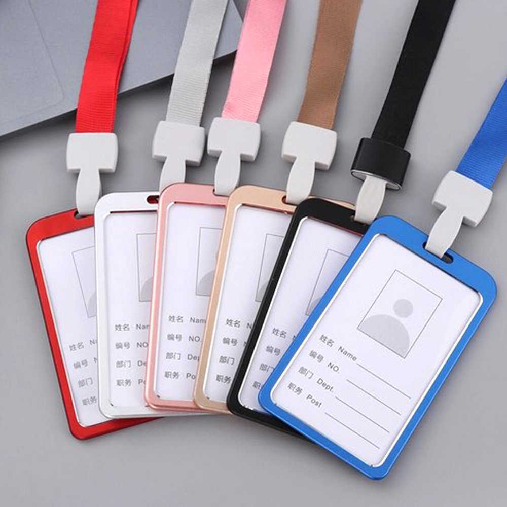 Professional custom aluminium nice retractable office id badge card holdernal luxury metal id card holder with lanyard for staff