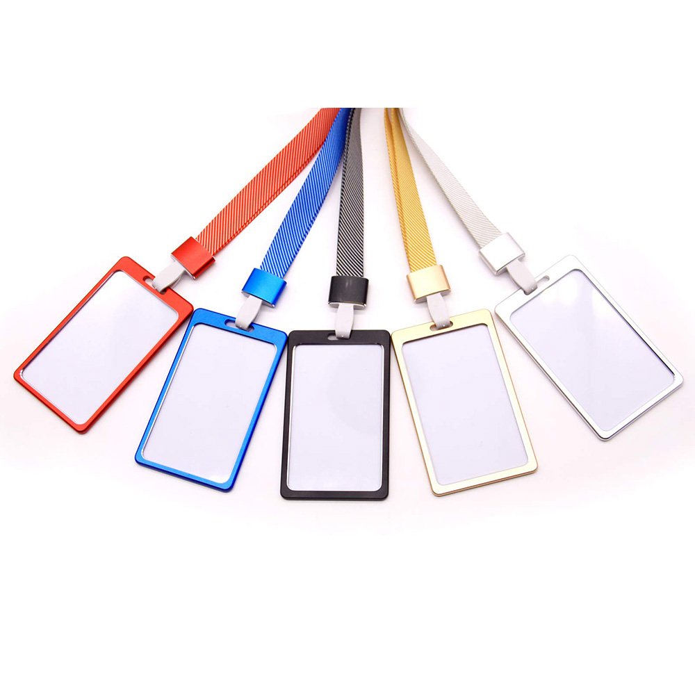 Professional custom aluminium nice retractable office id badge card holdernal luxury metal id card holder with lanyard for staff